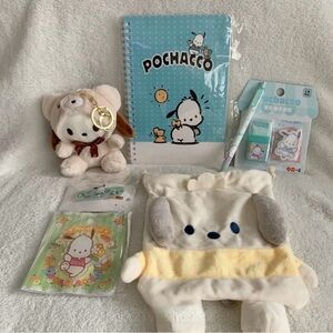 SOLD Pochacco Bundle #4 Stationery Set with Plush Clip, Pouch, Erasers, Notebook